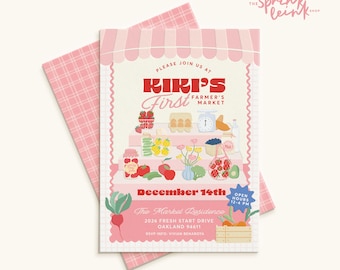 Farmers Market Birthday Invitation, Modern Neutral Kids Party (Digital Download)