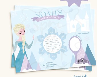 Winter Princess Activity Placemat | Snow Birthday Party Game (Digital Download)
