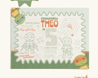 Ninja Turtles Birthday Placemat | Personalized Pizza Party Activity (Digital File Only)