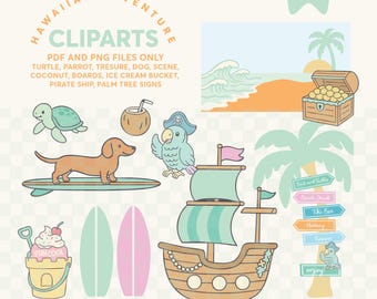 Hawaiian Tresure Island Adventure – Clipart Set (Instant Download) (PNG & PDF)
