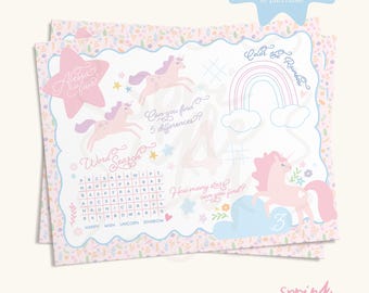Unicorn and Rainbow Activity Placemat | Girls Birthday Party | Unicorn Coloring Page | Printable Party Placemat