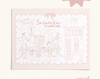 Little Mouse Birthday Activity Placemat – Storybook Theme, Editable (Digital Download)
