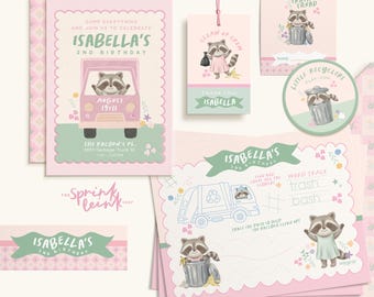 Raccoon Garbage Truck Birthday Bundle | Pink Party (Digital Download)