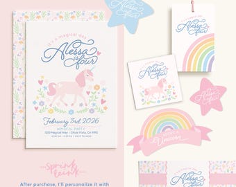 Unicorns and Rainbow Birthday Party Bundle | Printable Unicorn Party Set | Digital Invitation, Activities & Decorations
