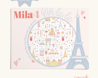Personalized Paris Birthday Placemat | Kids Party Activity (Digital Download)