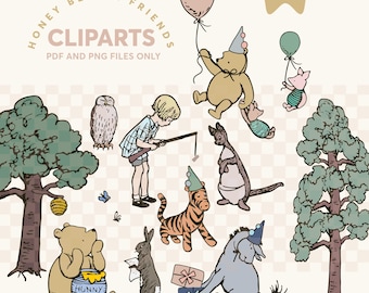 Woodland Honey Bear & Friends Clipart Set | Storybook Characters | Instant Download | PDF and PNG