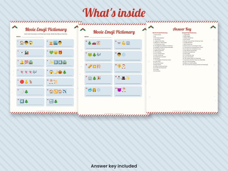 Christmas Movie & Song Emoji Pictionary Game, Printable Party Quiz (Digital Download) image 2