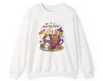 Boo-Tea Time Ghost Tea Party Halloween Sweatshirt, Funny Spooky Season Sweatshirt, Quirky Halloween Gift