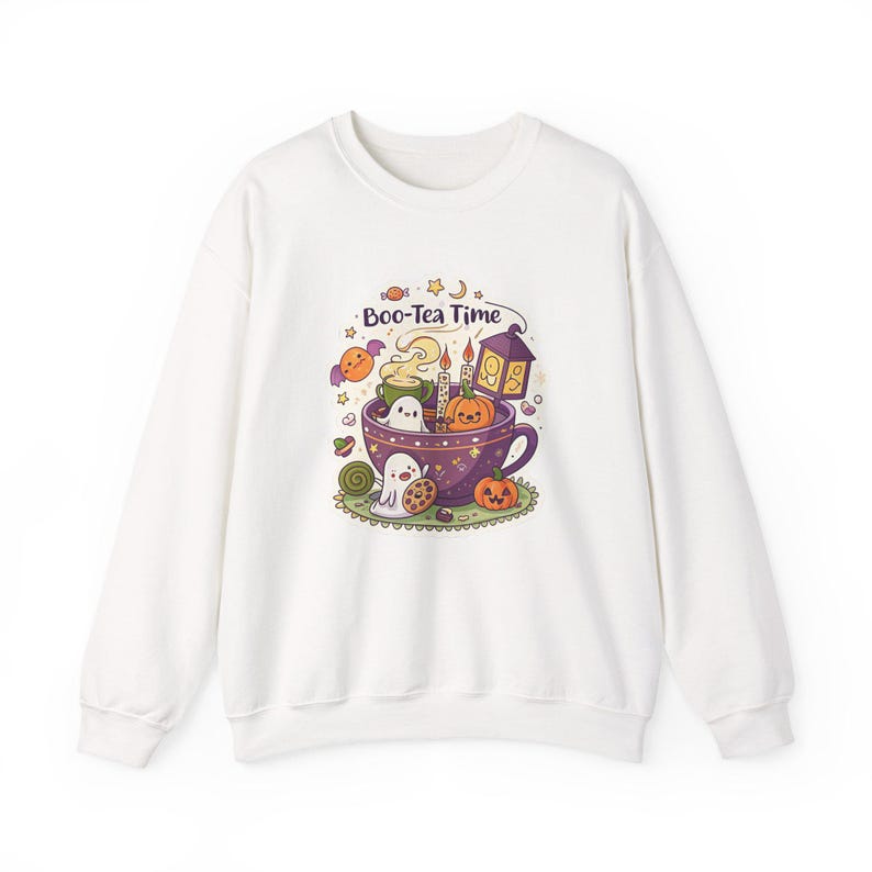 Boo-Tea Time Ghost Tea Party Halloween Sweatshirt, Funny Spooky Season Sweatshirt, Quirky Halloween Gift bild 1