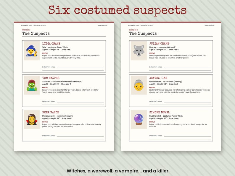 Jeu d'enquête policière à imprimer pour Halloween, dossier de détective, jeu pour adultes pour une soirée d'Halloween réussie, résolvez le crime, escape game image 2