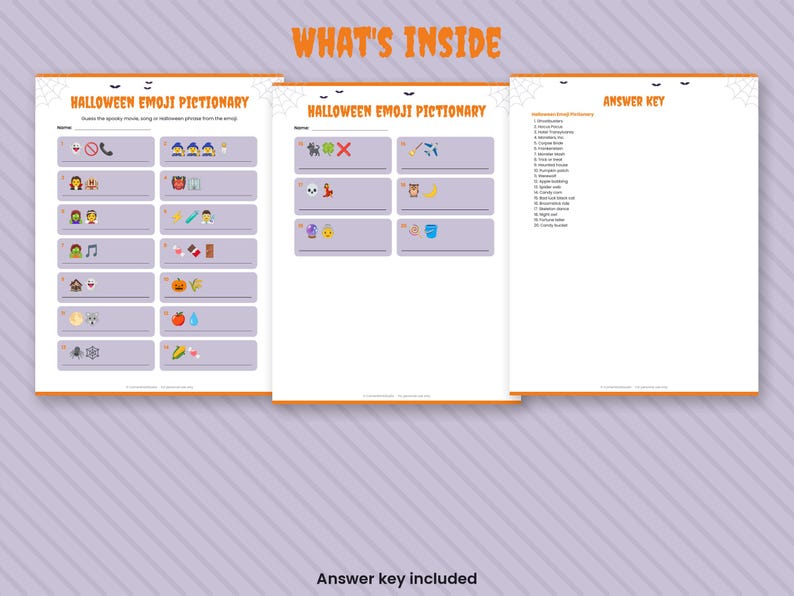 Halloween Emoji Pictionary Game, Printable Party Quiz with Answers (Digital Download) image 2