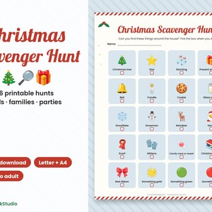 Christmas Scavenger Hunt for Kids, Printable Party Game (Digital Download) image 1