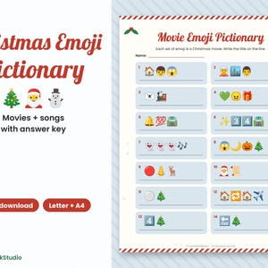 Christmas Movie & Song Emoji Pictionary Game, Printable Party Quiz (Digital Download) image 1