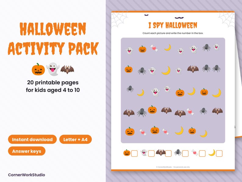 Halloween-activiteitenpakket voor kinderen, printbare Halloween-activiteiten (digitale download) afbeelding 1