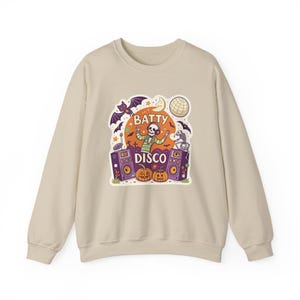 Batty Disco Dancing Bats Halloween Sweatshirt, Funny Spooky Season Sweatshirt, Quirky Halloween Gift Bild 3