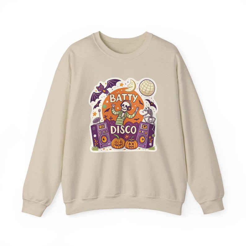 Batty Disco Dancing Bats Halloween Sweatshirt, Funny Spooky Season Sweatshirt, Quirky Halloween Gift Bild 3