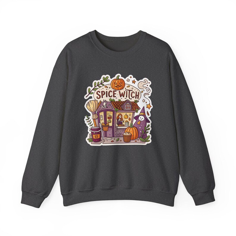 Spice Witch Pumpkin Spice Coffee Shop Halloween Sweatshirt, Funny Spooky Season Sweatshirt, Quirky Halloween Gift Bild 5