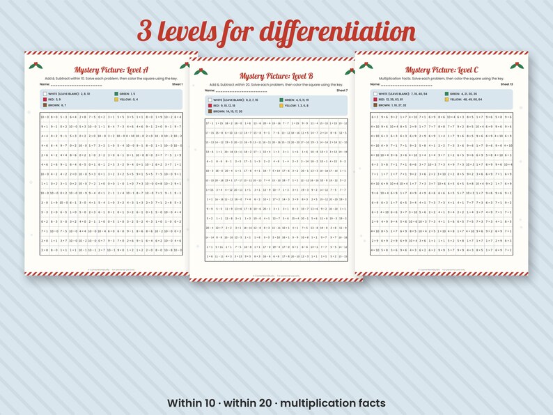 Kerstwiskunde raadselplaatjes, kleurplaten op nummer voor groep 1 t/m 4 (digitale download) afbeelding 3