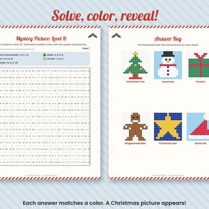 Kerstwiskunde raadselplaatjes, kleurplaten op nummer voor groep 1 t/m 4 (digitale download) afbeelding 2