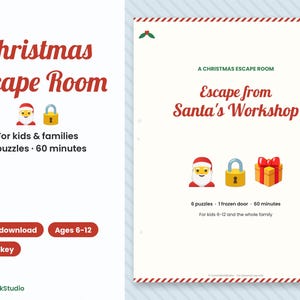 Weihnachtliches Escape Room für Kinder, druckbares Familienspiel, Flucht aus der Weihnachtswerkstatt (Digitaler Download) Bild 1