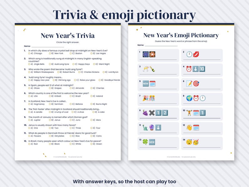 2027 New Year's Eve Party Games Bundle, Printable Trivia (Digital Download) image 3