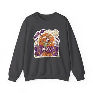 Batty Disco Dancing Bats Halloween Sweatshirt, Funny Spooky Season Sweatshirt, Quirky Halloween Gift Bild 5