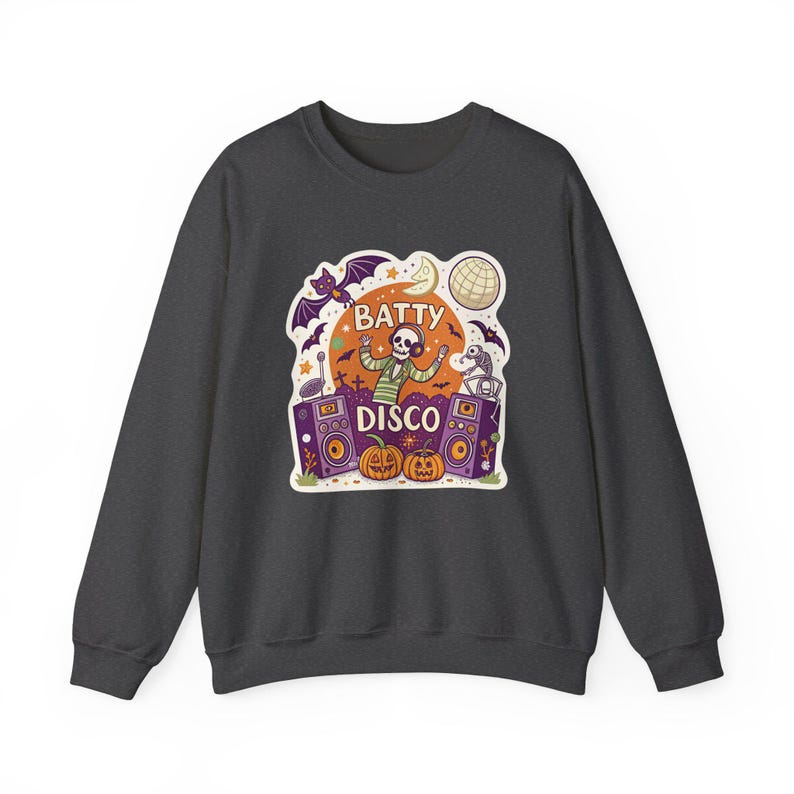 Batty Disco Dancing Bats Halloween Sweatshirt, Funny Spooky Season Sweatshirt, Quirky Halloween Gift Bild 5