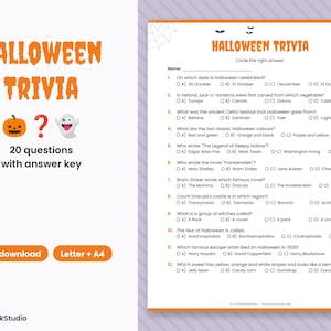 Jeu-questionnaire d'Halloween à imprimer, 20 questions avec réponses (téléchargement numérique) image 1
