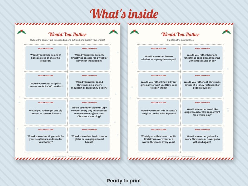 Christmas Would You Rather Cards, Family Conversation Game (Digital Download) image 2