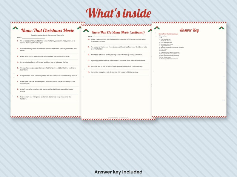 Name That Christmas Movie Game, Printable Christmas Movie Trivia, Guess the Movie Plot, Party Game with Answers image 2