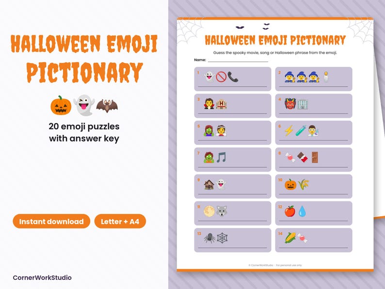 Halloween Emoji Pictionary Game, Printable Party Quiz with Answers (Digital Download) image 1
