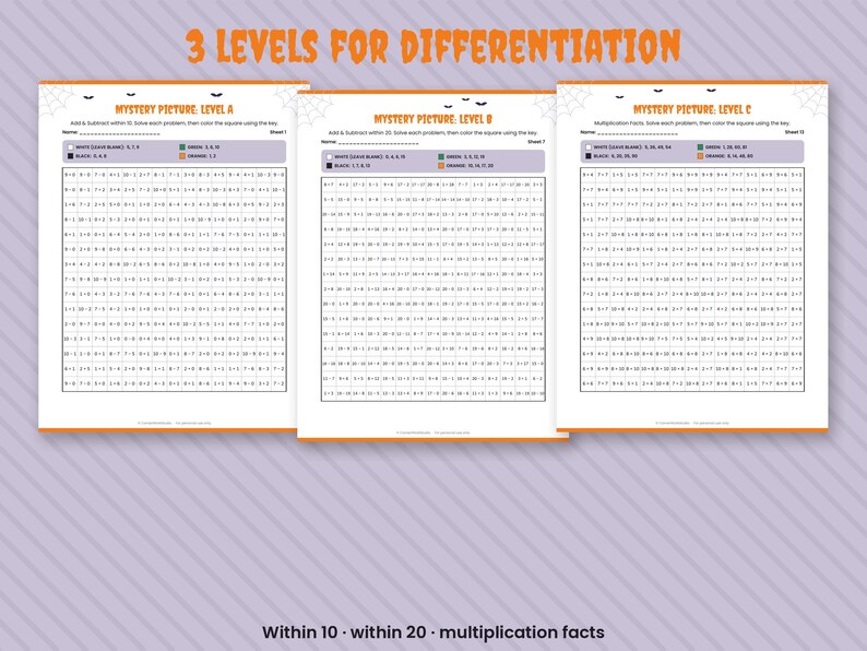 Halloween Math Mystery Pictures, Color by Number Worksheets K-4 (Digital Download) image 3