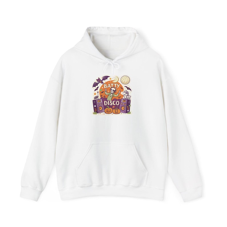 Batty Disco Dancing Bats Halloween Hoodie, Funny Spooky Season Hoodie, Quirky Halloween Gift image 1