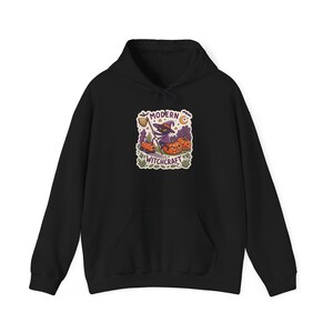 Modern Witchcraft Cat Robot Vacuum Halloween Hoodie, Funny Spooky Season Hoodie, Quirky Halloween Gift image 2