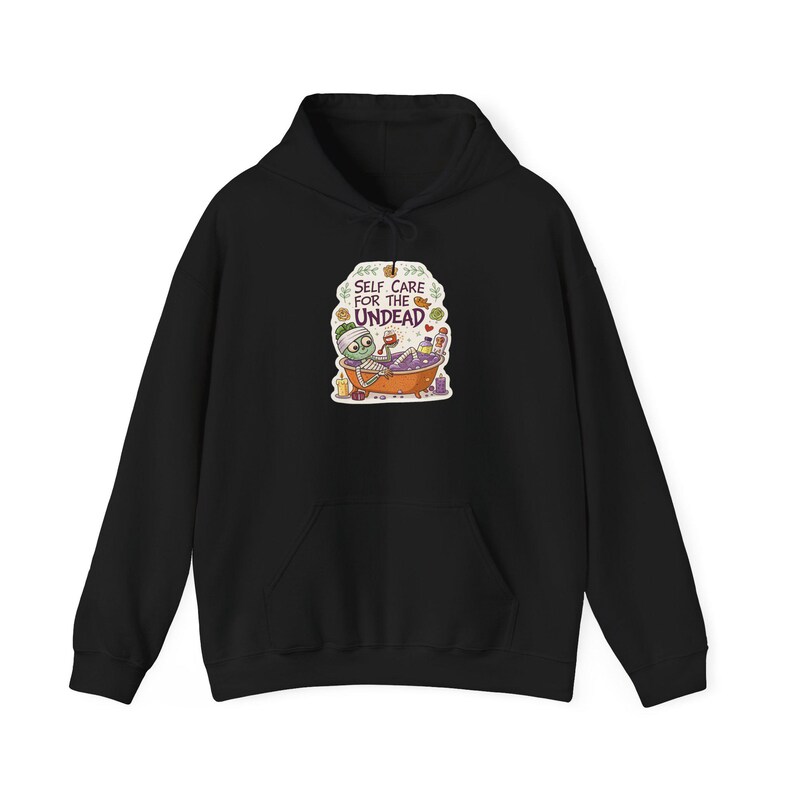 Self Care For The Undead Mummy Spa Halloween Hoodie, Funny Spooky Season Hoodie, Quirky Halloween Gift image 2