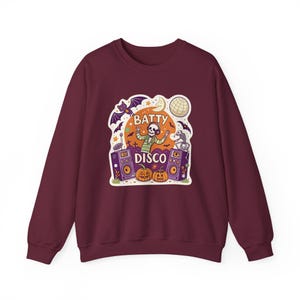 Batty Disco Dancing Bats Halloween Sweatshirt, Funny Spooky Season Sweatshirt, Quirky Halloween Gift Bild 4