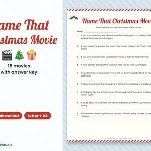 Name That Christmas Movie Game, Printable Christmas Movie Trivia, Guess the Movie Plot, Party Game with Answers image 1