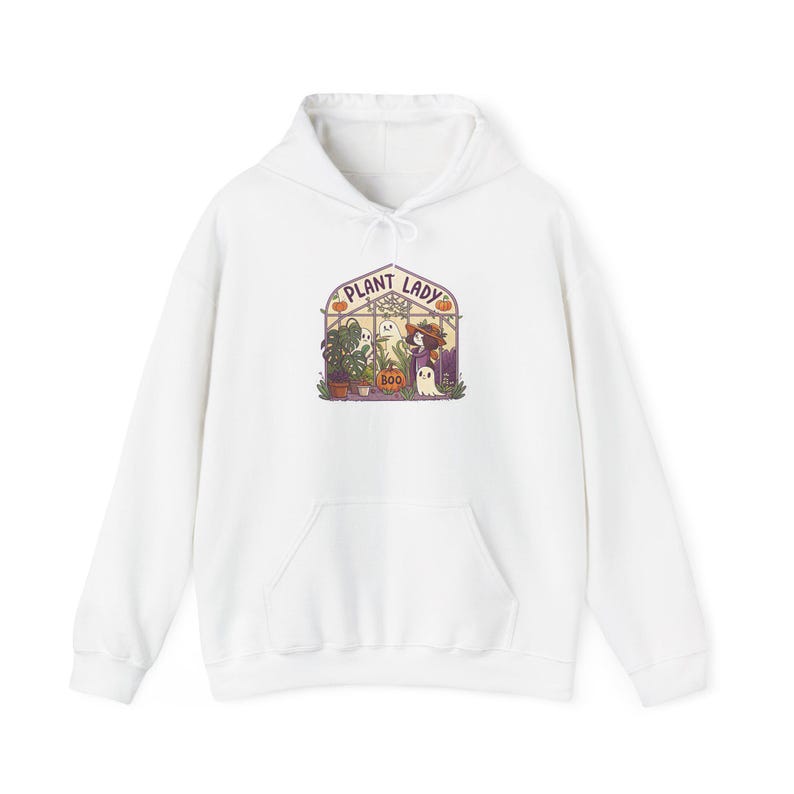 Plant Lady Boo Haunted Greenhouse Halloween Hoodie, Funny Spooky Season Hoodie, Quirky Halloween Gift image 1
