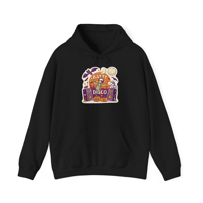 Batty Disco Dancing Bats Halloween Hoodie, Funny Spooky Season Hoodie, Quirky Halloween Gift image 2