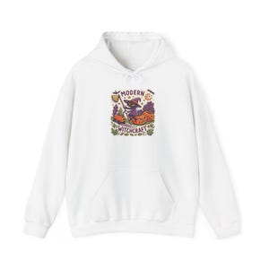 Modern Witchcraft Cat Robot Vacuum Halloween Hoodie, Funny Spooky Season Hoodie, Quirky Halloween Gift image 1