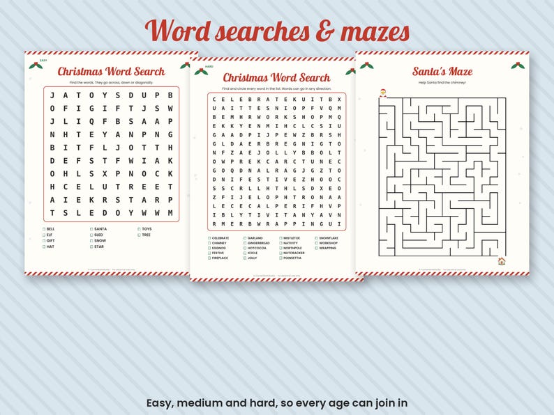 Christmas Activity Pack for Kids, Printable Word Search, Mazes, Letter to Santa (Digital Download) image 4