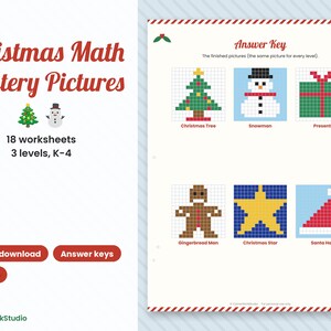 Kerstwiskunde raadselplaatjes, kleurplaten op nummer voor groep 1 t/m 4 (digitale download) afbeelding 1