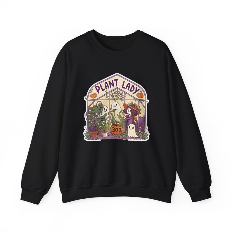 Plant Lady Boo Haunted Greenhouse Halloween Sweatshirt, Funny Spooky Season Sweatshirt, Quirky Halloween Gift zdjęcie 2