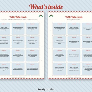 Tarjetas de conversación navideñas para la mesa, temas imprimibles para iniciar conversaciones en la cena de Navidad, juego de mesa familiar imagen 2
