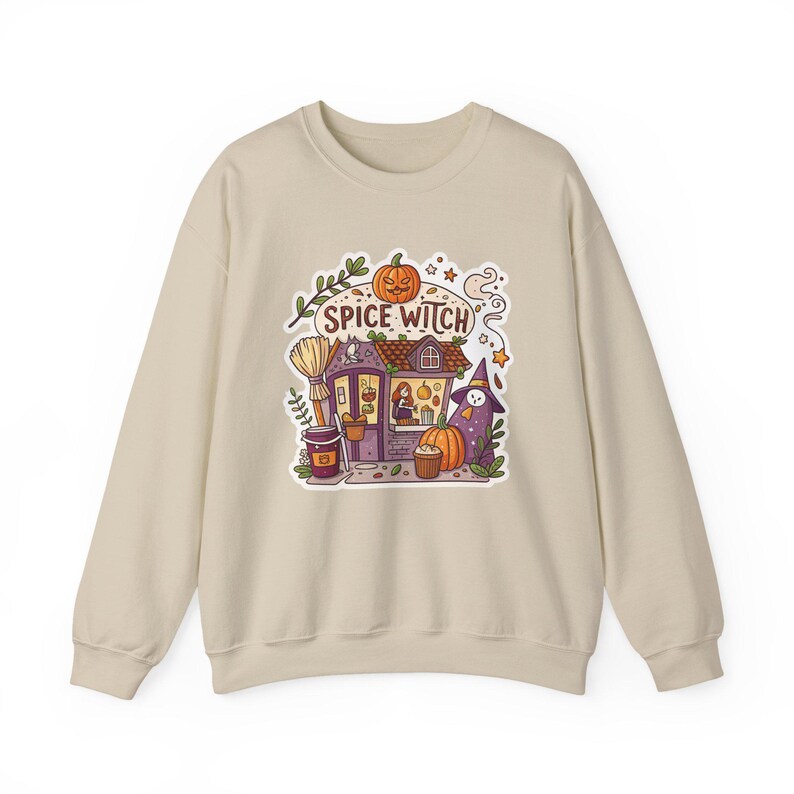 Spice Witch Pumpkin Spice Coffee Shop Halloween Sweatshirt, Funny Spooky Season Sweatshirt, Quirky Halloween Gift Bild 3