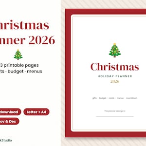 2026 Christmas Planner Printable, Holiday Budget, Gift Tracker, Menu (Digital Download) image 1