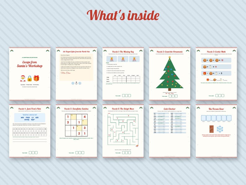 Weihnachtliches Escape Room für Kinder, druckbares Familienspiel, Flucht aus der Weihnachtswerkstatt (Digitaler Download) Bild 2