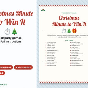 30 Christmas Minute to Win It Games, Festive Party Challenges (Digital Download) image 1