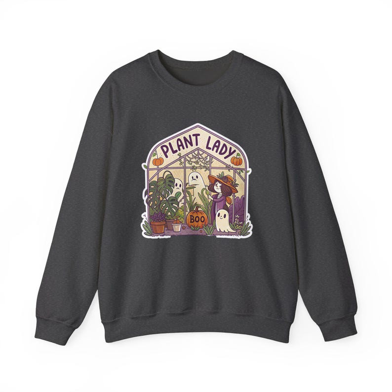 Plant Lady Boo Haunted Greenhouse Halloween Sweatshirt, Funny Spooky Season Sweatshirt, Quirky Halloween Gift zdjęcie 5