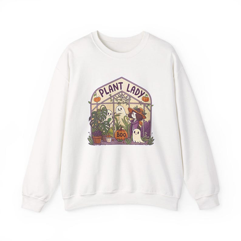 Plant Lady Boo Haunted Greenhouse Halloween Sweatshirt, Funny Spooky Season Sweatshirt, Quirky Halloween Gift zdjęcie 1
